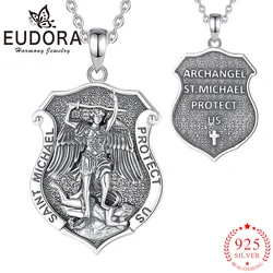 Eudora 925 srebrny święty michał naszyjnik archanioł Amulet krzyż tarcza wisiorek biżuteria podkreślająca osobowość prezent dla mężczyzn kobiet