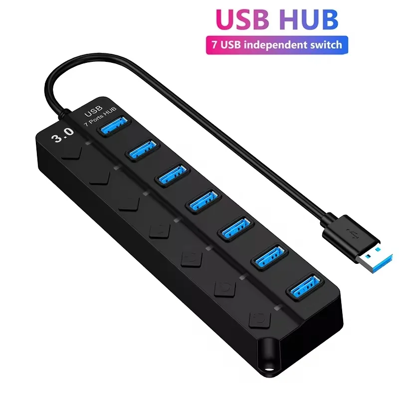 USB 3.0 Power Adapter 4/7 Ports USB Splitter Hub USB Hub Docking Stations USB Multiple Expander With LED Lamp Switch For Laptops