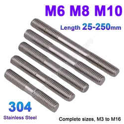 M6 M8 M10 Double End Thread Rod 304 Stainless Steel Lengthen Headless Stud Bolt Screw Tooth Stick Dual Head Threaded Bar GB901
