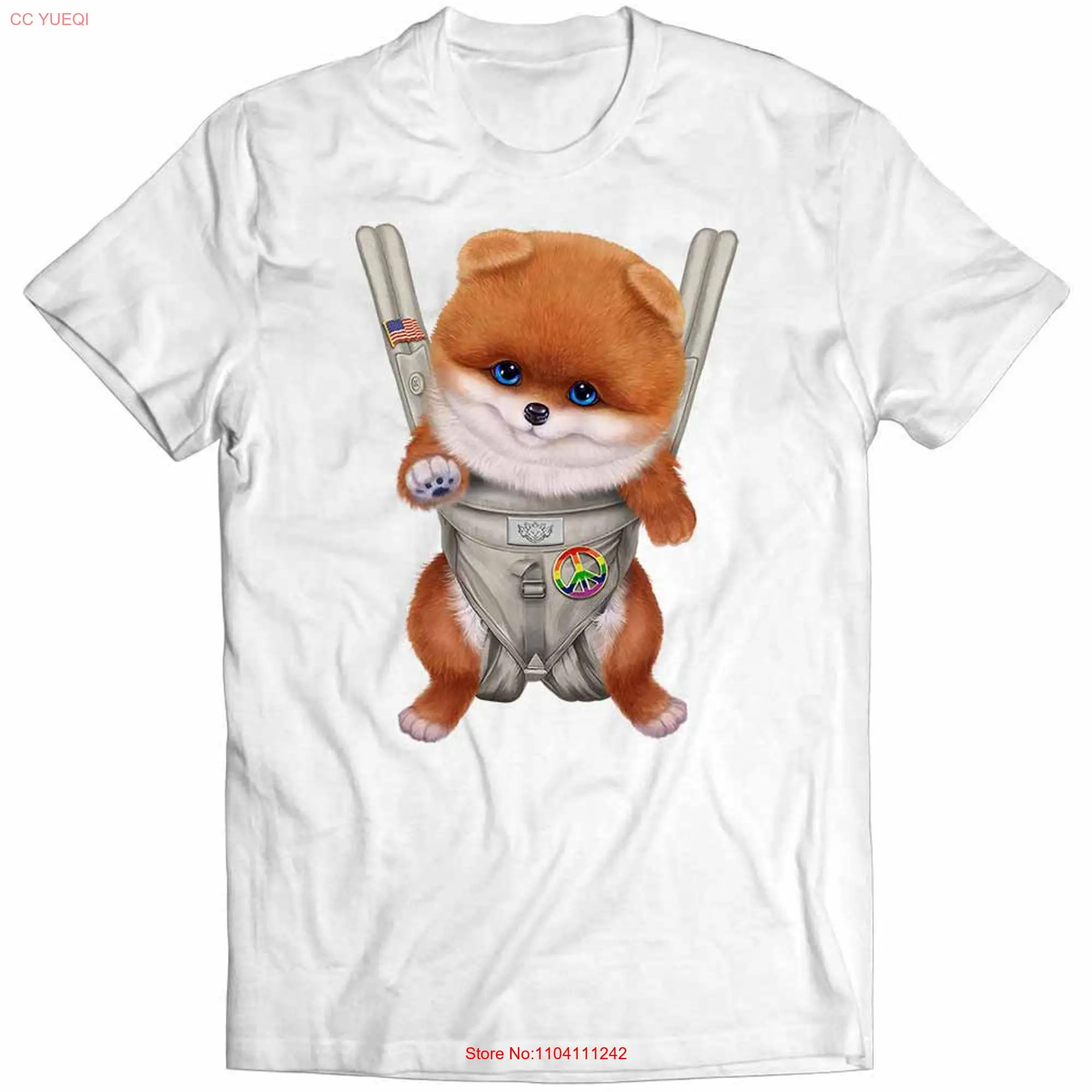 Orange Pomeranian Dog in Baby Carrier  Boys and Girls Youth T Shirt PrintStarT long or short sleeves