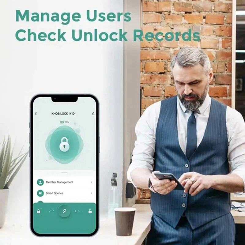 Bluetooth Smart Fingerprint Lock With Graffiti Design For Ball Room Wooden Door, Key Mechanical Lock