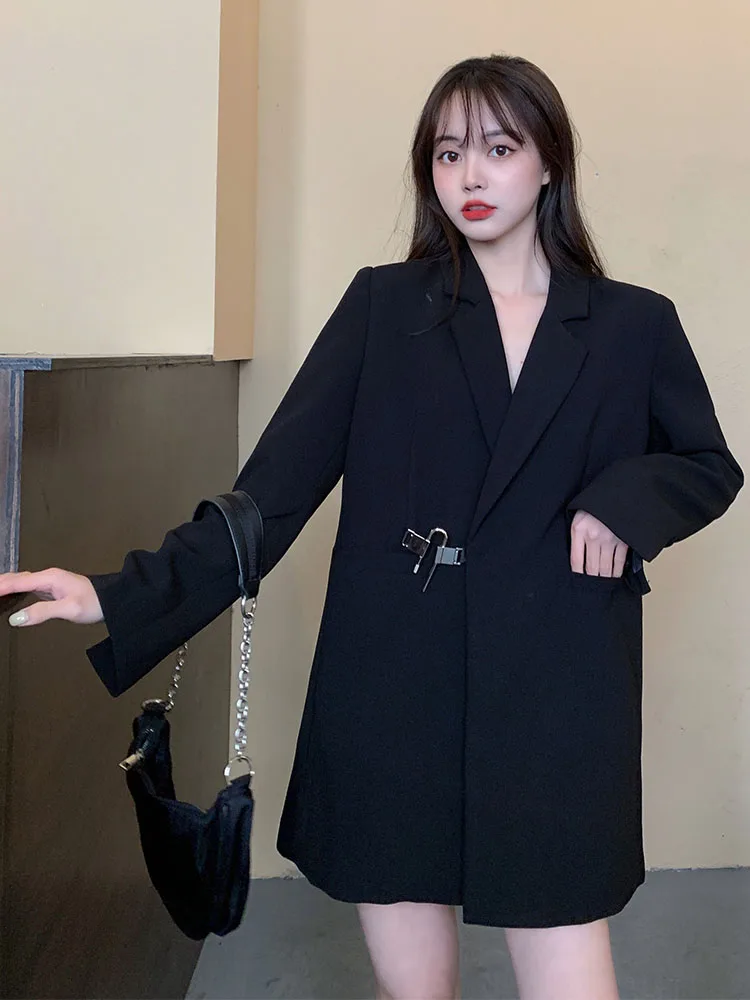 Autumn Winter Business Blazer V-Neck Long Sleeve Elegant Outerwear Office Lady Single Button Temperament Y2K Gothic Outerwear