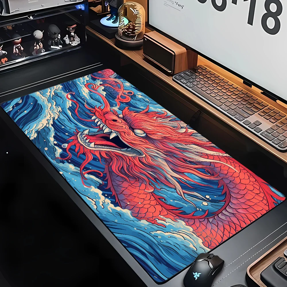 900x400mm Anime Dragon Large Mat Bottom Non-Slip Rubber Stitched Edge Keyboard Pad HD Mythical beast Computer Gaming Accessories