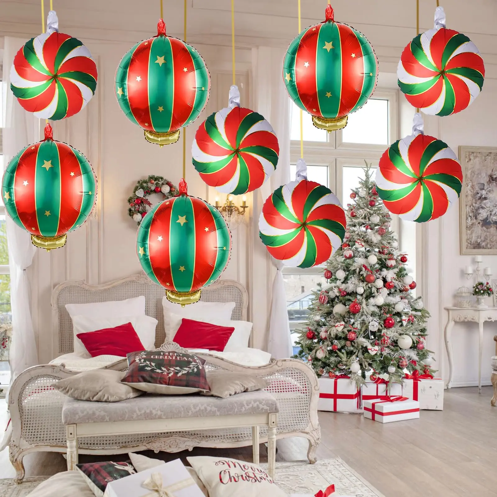 9 pcs Christmas round candy lollipop aluminum foil balloon Christmas sweet island decoration New Year candy party decoration - Image 3