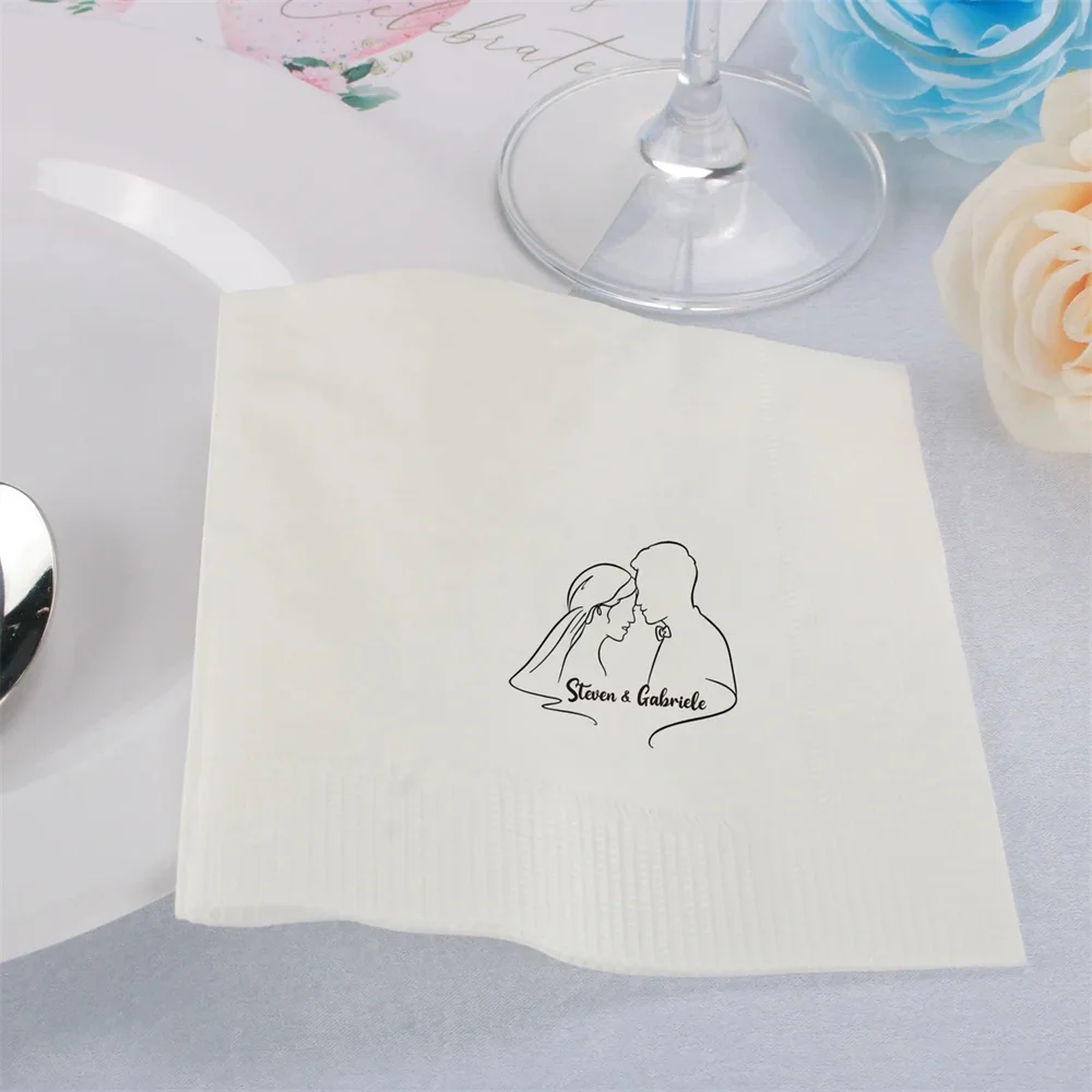 50PCS Personalized Wedding Napkins，Custom Cocktail Napkins，Party Napkins，Customize Names & Date or any other message