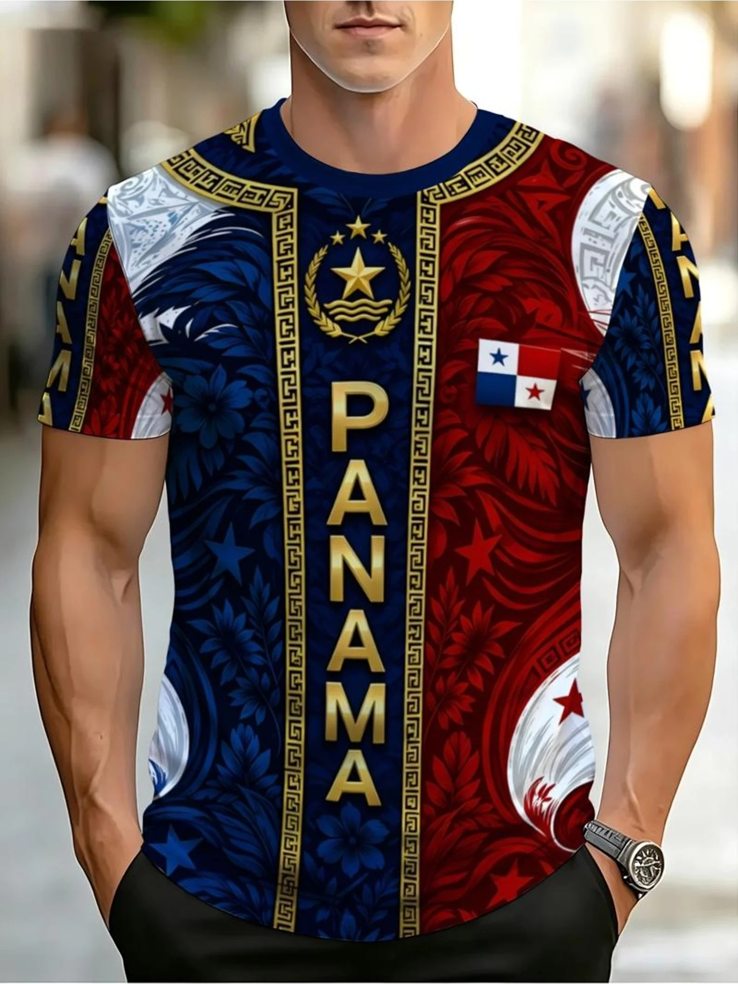 Men's novel T-shirt, featuring Panama-themed decorative prints, ideal for daily wear and patriotic occasions, with unique nation