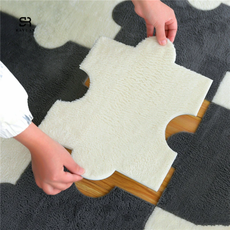 RAYUAN Plush Self Adhesive DIY Puzzle Mat Carpet Mat Children Pets Safe Baby Playmat Self-adhesive Rug Carpets