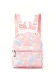 Girls Heart Pattern Adjustable-strap PU Zipper Classic Backpack Double Layer