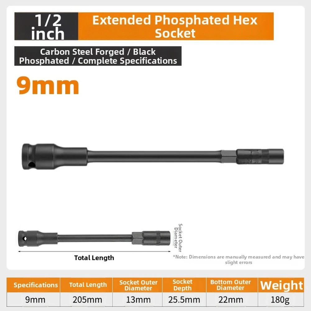 1pc 200mm Extended Thin-Wall Socket For Electric Vehicles Repairs Mechanical Maintenance Extended Hex Electric Thin-Wall Socket