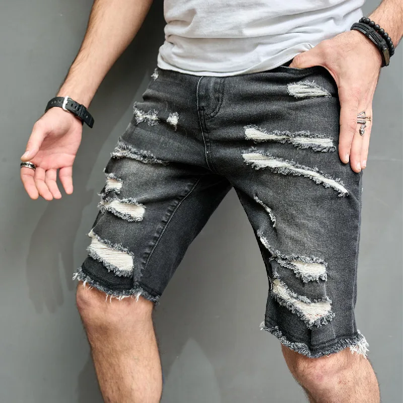 2023 neue Sommer Herren Jeans knielang lässig gebrochene Löcher Streetwear trend ige Mittel hose Bettler Shorts männlich