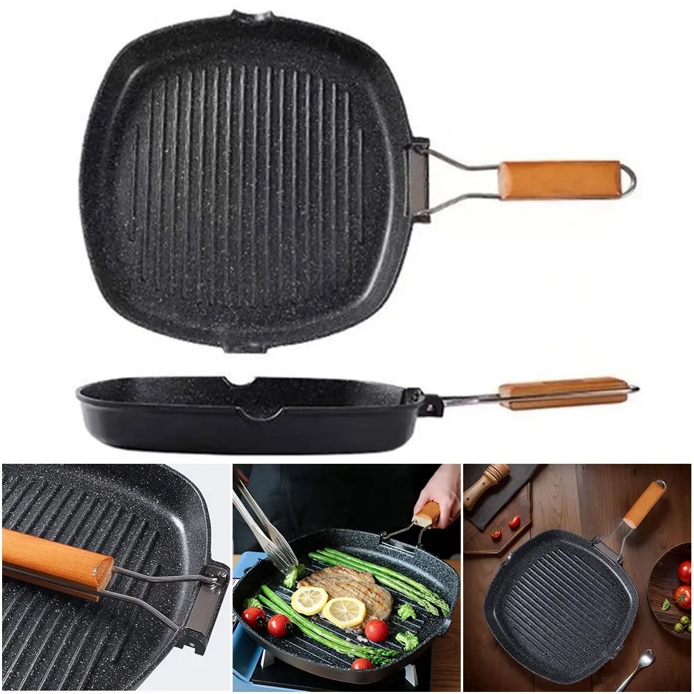 

Nonstick Frying Pan with Folding Handle Grill Skillet Steak Frying Pan for Meat Fish and Vegetables