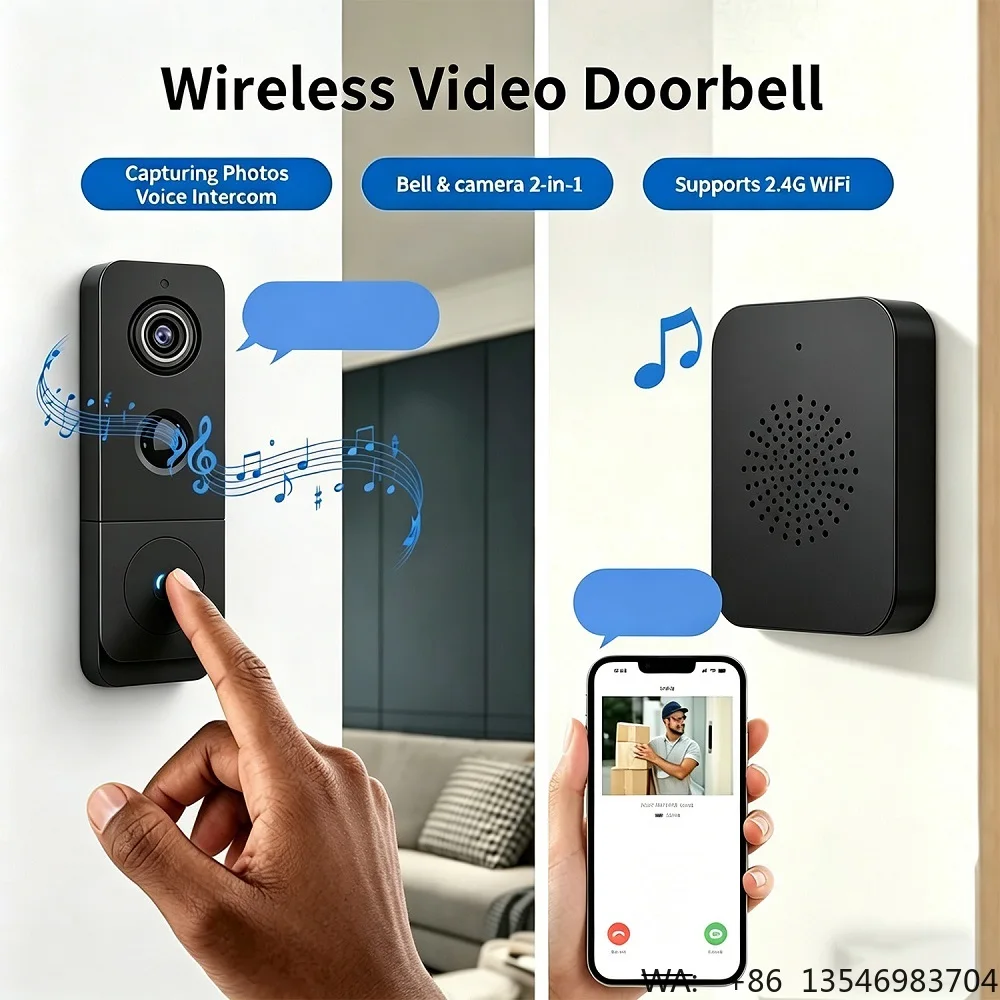 Smart 2K Wireless Doorbell Wifi Camera with Speaker 2 Way Audio Battery Door Bell with Intercom for Home Office or Classroom