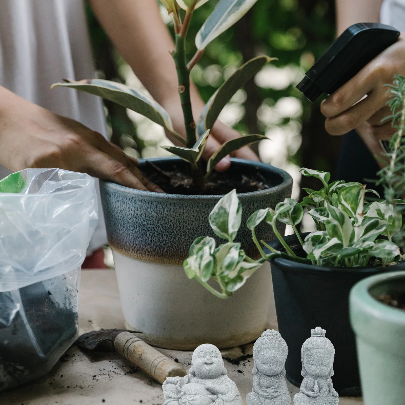 

3Pcs Buddha Statue Sandstone Creative Miniature Landscape Ornament Home Decor Micro Garden Craft Desktop Decoration
