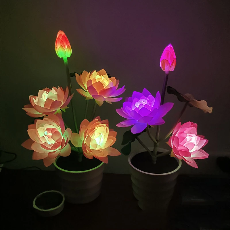 

Solar Powered Lawn Garden Lotus Flowers Balcony Home Bedroom Led Rose Decorative Table Lamp Artificial Plant Bedside Flower Pot