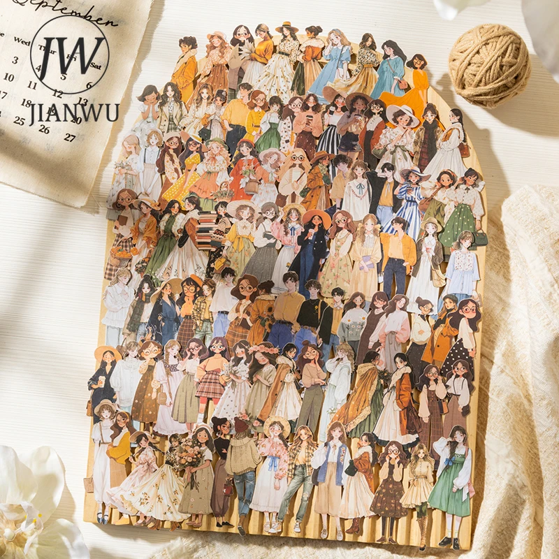 JIANWU The Crowd Was Like A Cloud Series Vintage Character Landscape Material Collage Sticker Creative DIY Journal Stationery