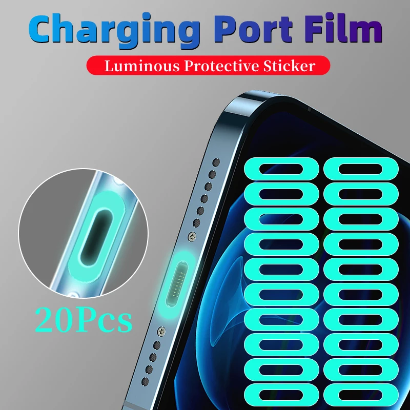 1-20PCS Anti-scratch Luminous Charging Protect Film for iPhone 11 13 12Pro XR Xs 8 7 Plus IOS Mobile Phone Charging Port Sticker