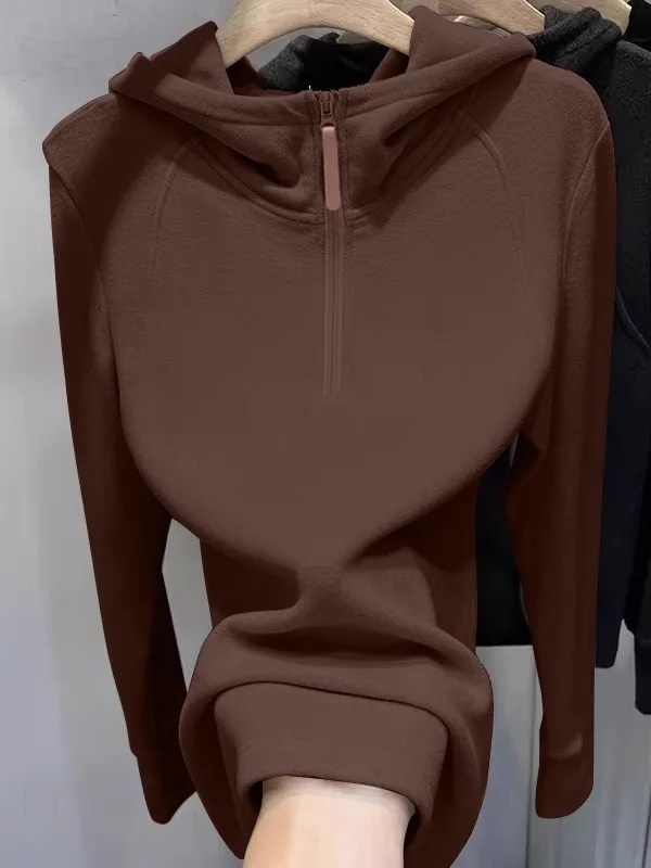 

Женская флисовая толстовка с капюшоном на молнии до середины груди, осенне-зимняя, новая, свободного кроя, больших размеров, универсальная, модная