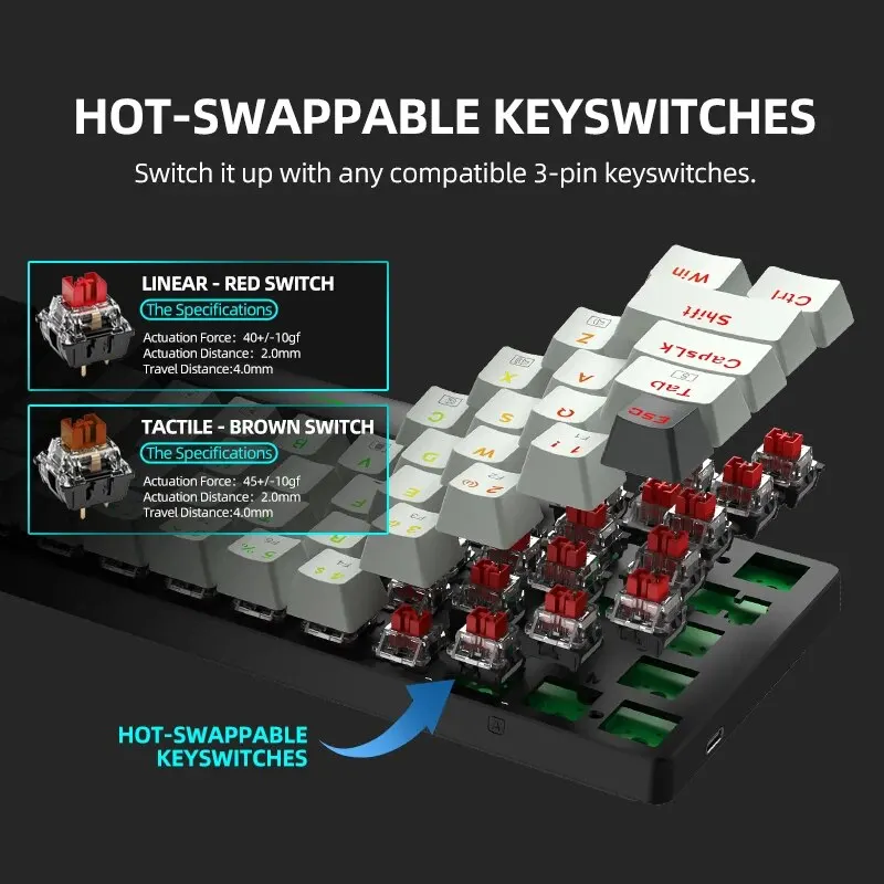 Teclado mecánico THUNDEROBOT K78 TKL con cable RGB 78Key 75% Compact TKL Layout Hot-Swappable para juegos portátiles PC Gamer