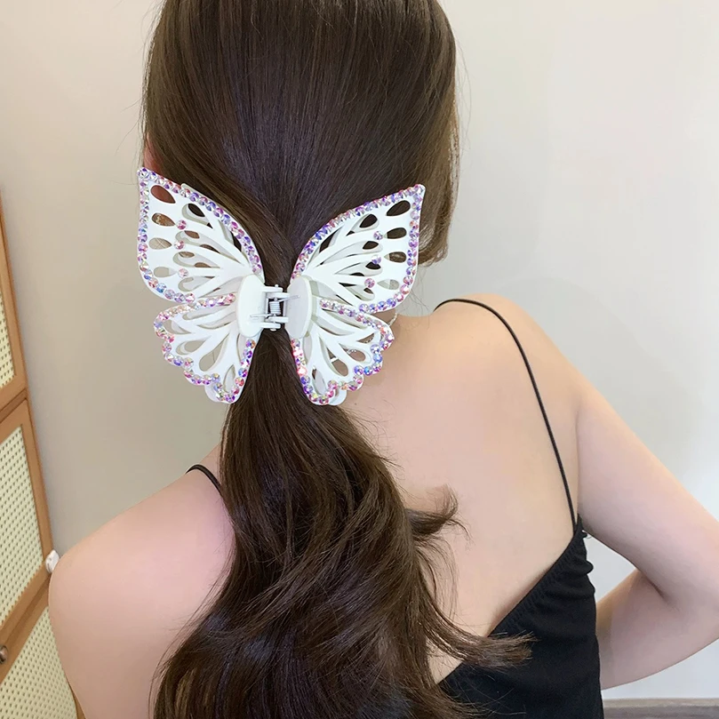 AWAYTR Double-layer Arcylic Butterfly Hairpin Fashion Rhinestones Hair Claw Big Hairpin Crab Headband Clips Hair Accessories