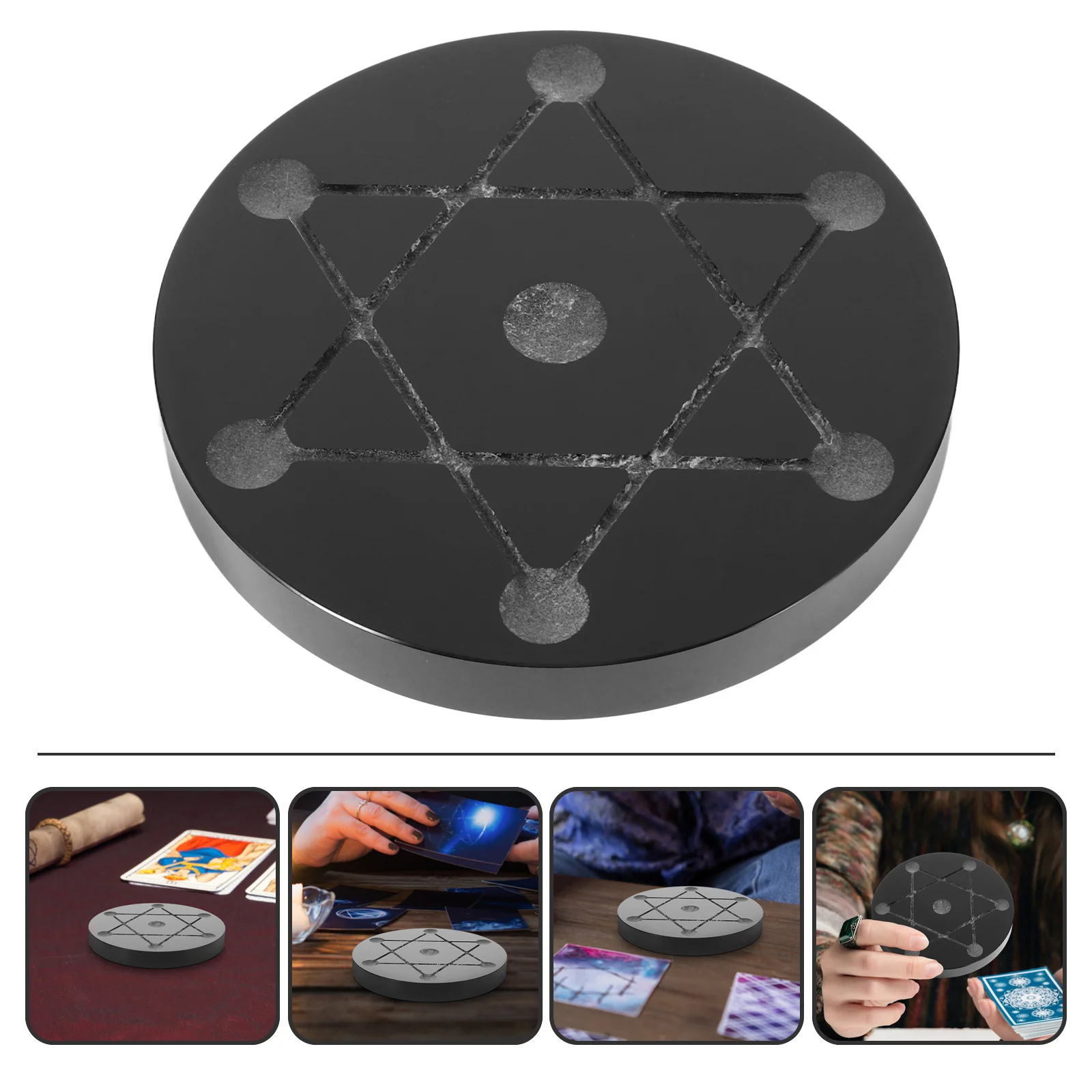 

Creative Crystal Display Tray Made of Black Obsidian Seven Crystal Ball Group Stand for Home Decor and Jewelry Storage