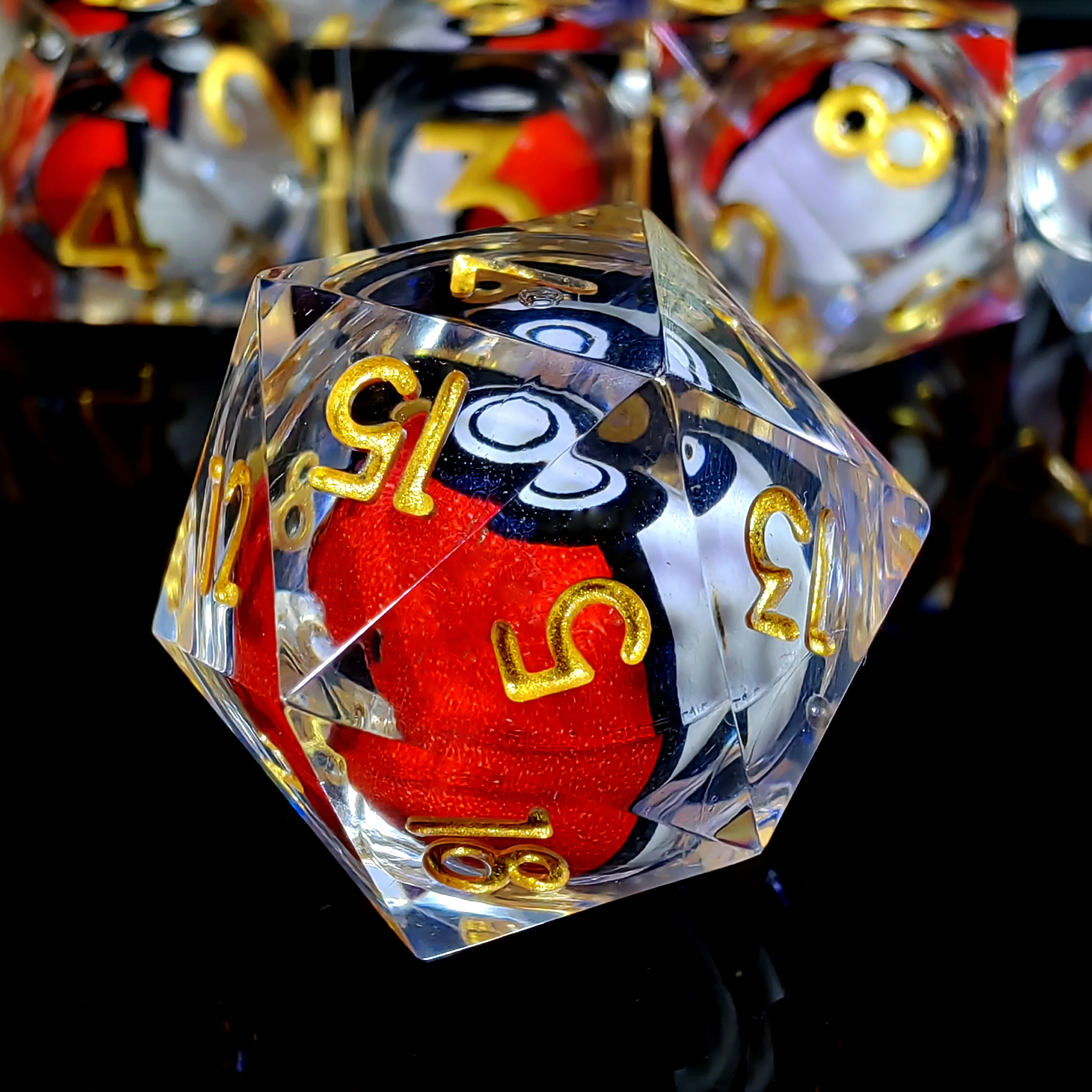 DnD Dice Set - 7-Piece Resin Polyhedral Dice with Spinning Dragon Eye Core, Transparent Design for Dungeons & Dragons, RPG Games