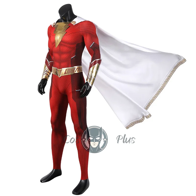 شازام غضب الآلهة بيلي باتسون البدلة رجل أحمر تأثيري طقم ملابس مع عباءة الكابتن شازام هالوين دنة ارتداءها