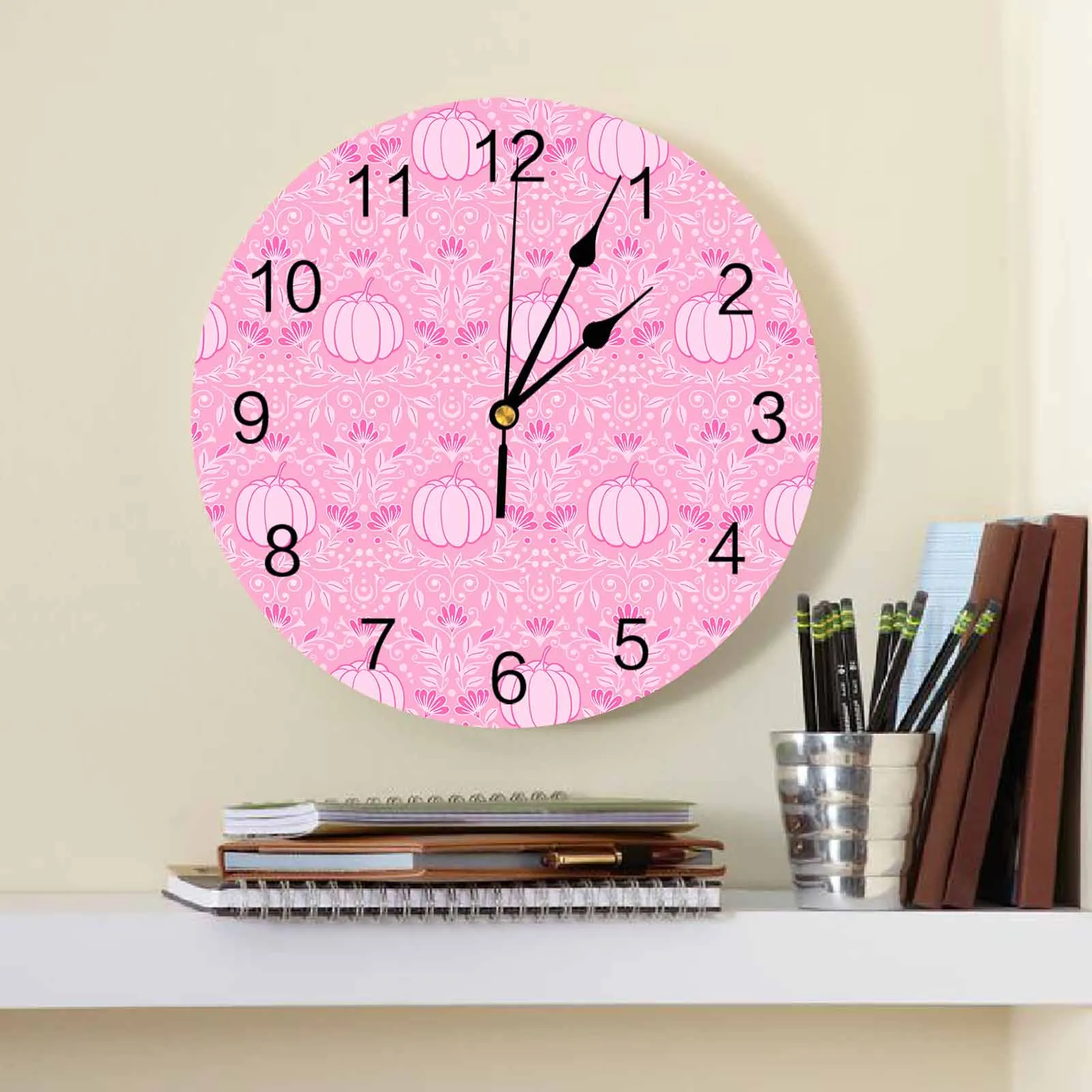 

Pumpkin Flower Polka Dots Wall Clock Large Modern Kitchen Dinning Round Wall Clocks Bedroom Silent Hanging Watch