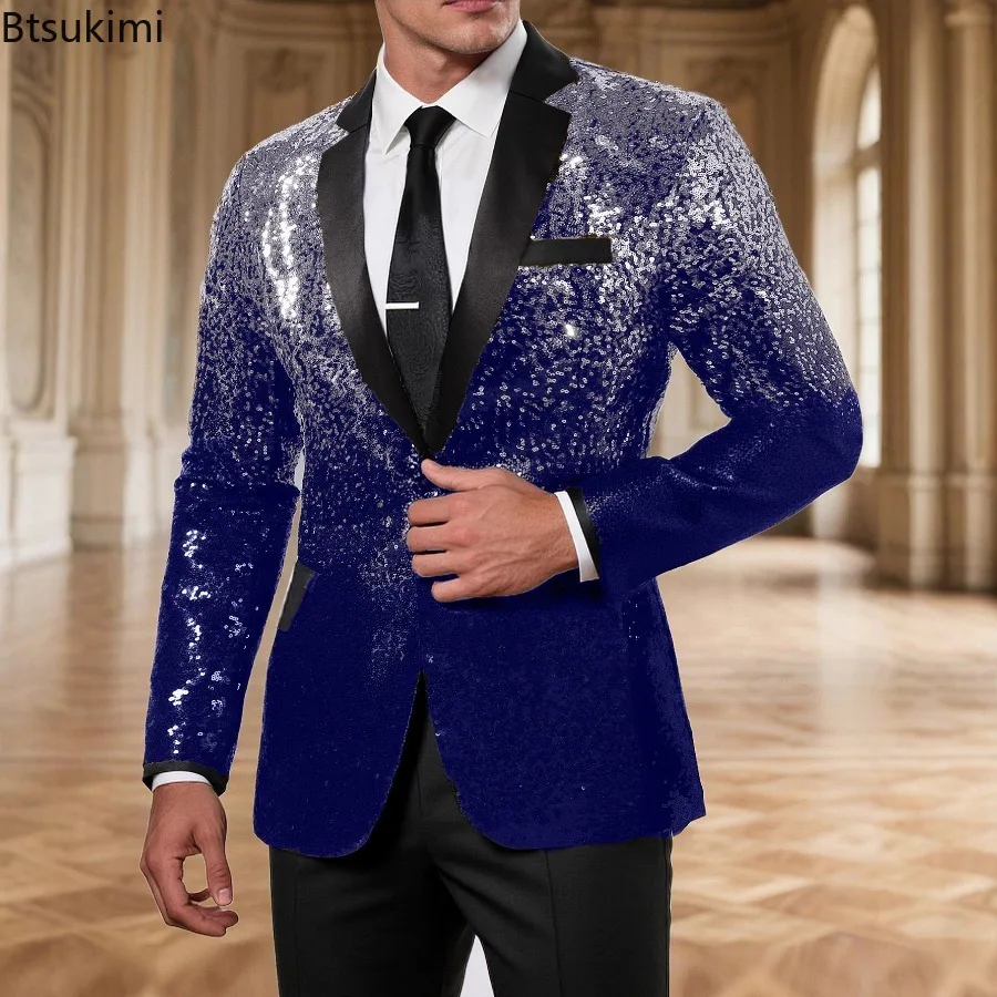 New Men Glitters Suit Jackets Gradient Sequins Party Dance Bling Coats Gentleman Formal Suit Jackets Men Stage Show Host Costume