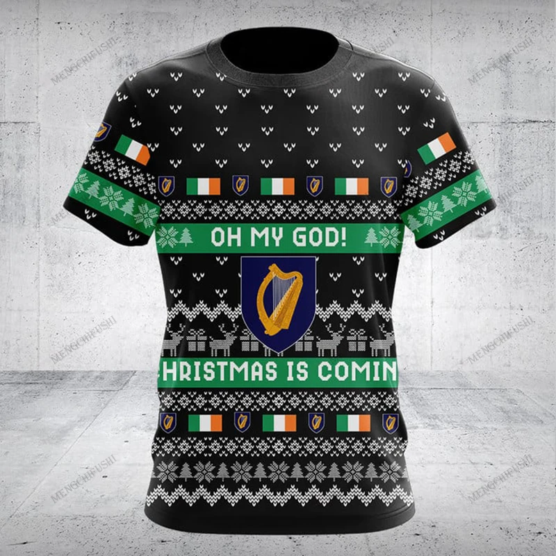 Ireland Flag Christmas Tees For Men and Women Summer Unisex Clothing O-neck T-shirts Boys Jersey Oversized Short Sleeve Tops