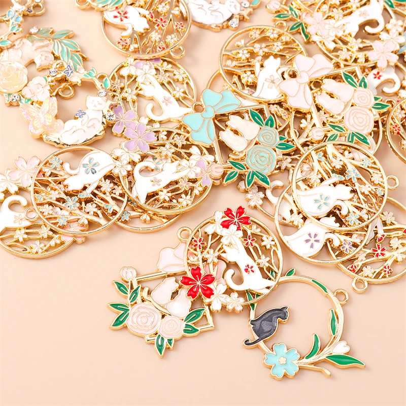 20 Stück Gemischte Cartoon-Tier- und Katzen-Anhänger, Emaille-Blumen-Charms für Schmuckherstellung, Halsketten, Ohrringe, Armbänder, DIY-Bastelgeschenke – Detail 4