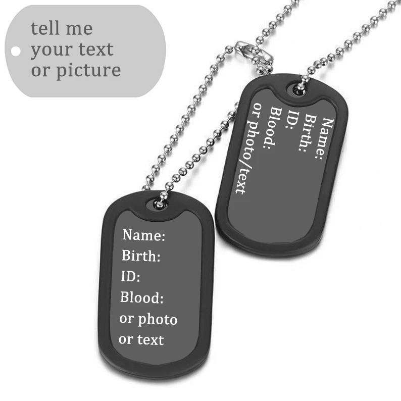 Personalized Stainless Steel Dog Military Army Tags Customized Laser Engraved Name Character Photo Picture Bead Chain Necklace