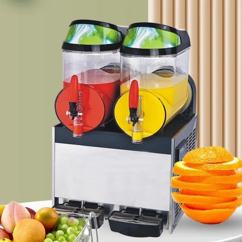 Slush Machine Double Tank Beverage Machine Stainless Steel Slush Machine Snow Melting Ice  Drinks Dispenser/10*2