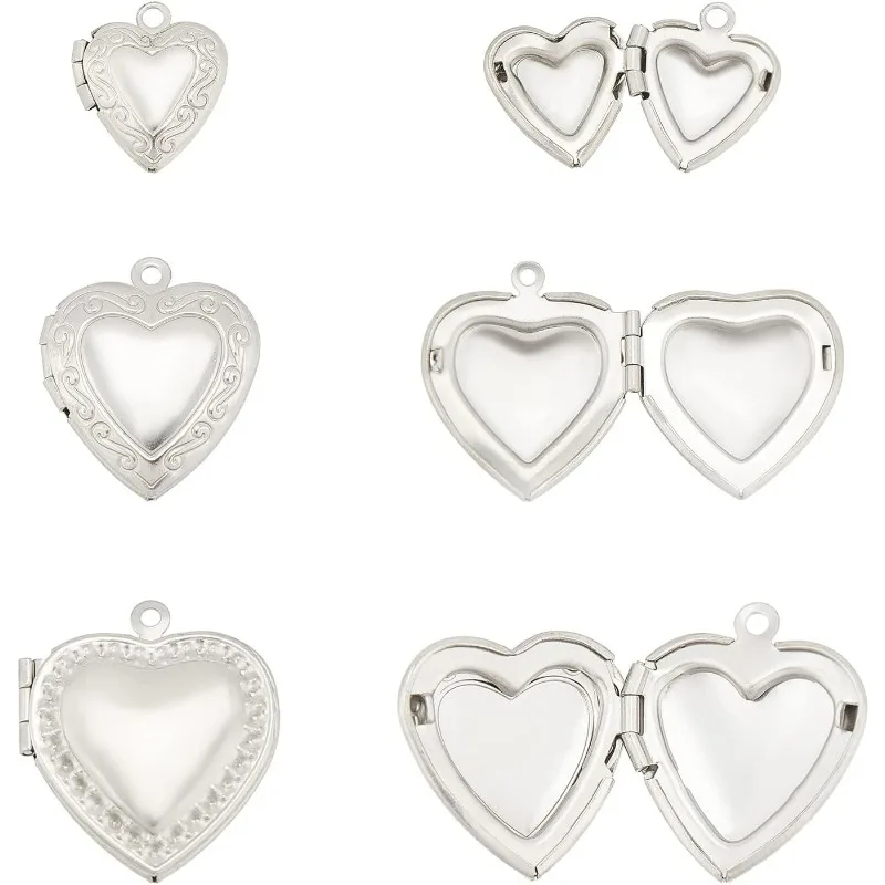 

18pcs 3 Sizes Heart Photo Frame Locket Pendants Stainless Steel Openable Locket Pendants Hypoallergenic Locket Charms for DIY