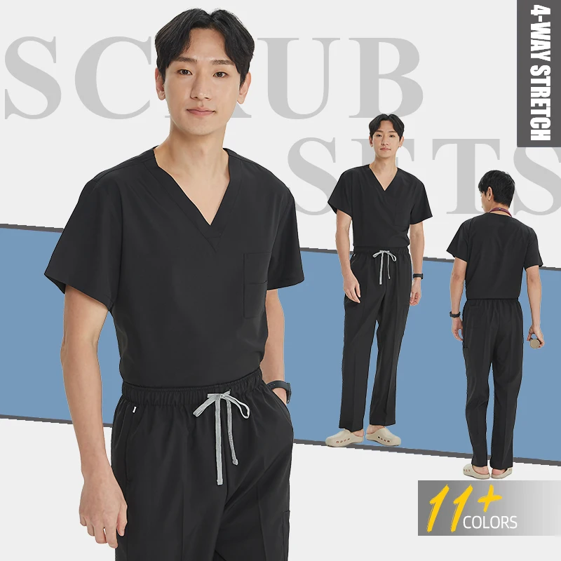 Black Medical Scrubs Surgical Uniforms V-neck Top Straight Pant Hospital Doctor Nurse Uniforms  Pediatric Dentist Workwear S23