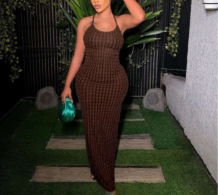 

Womens Dresses 2026 New Spring Summer Sexy Spicy Girl Solid Color Round Neck Sleeveless Backless Lace Up Casual Slim Long Dress