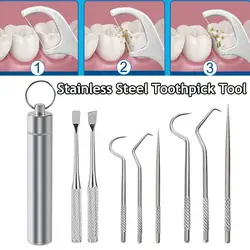 9pcs Toothpick Set Metal Stainless Steel Oral Cleaning Tooth Flossing Portable Toothpick Floss Teeth Cleaner With Storage Tube