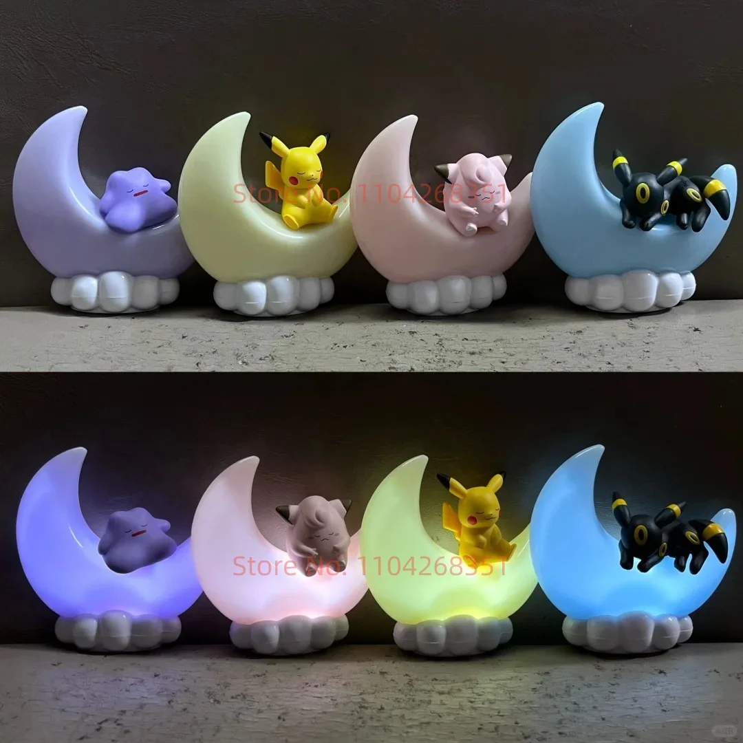 Bandai Pokemon mondförmige beleuchtete Figur Pikachu Umbreon Ditto Clefairy Anime Figur Modell Spielzeug Sammlerstück Ornament Dekor