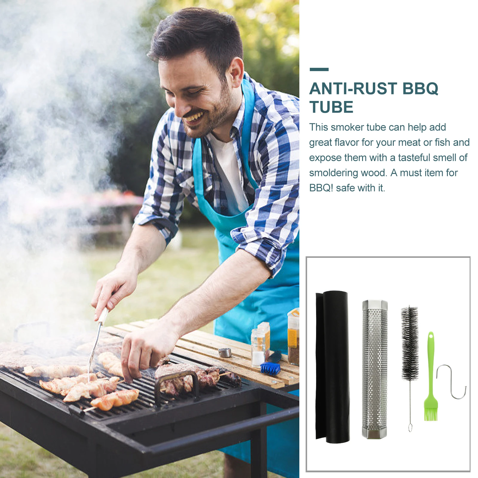 

Set BBQ Grill Accessories Stainless Steel Smoker Tube Mesh Utensils Durable Efficient Diffusion Barbecue Meat