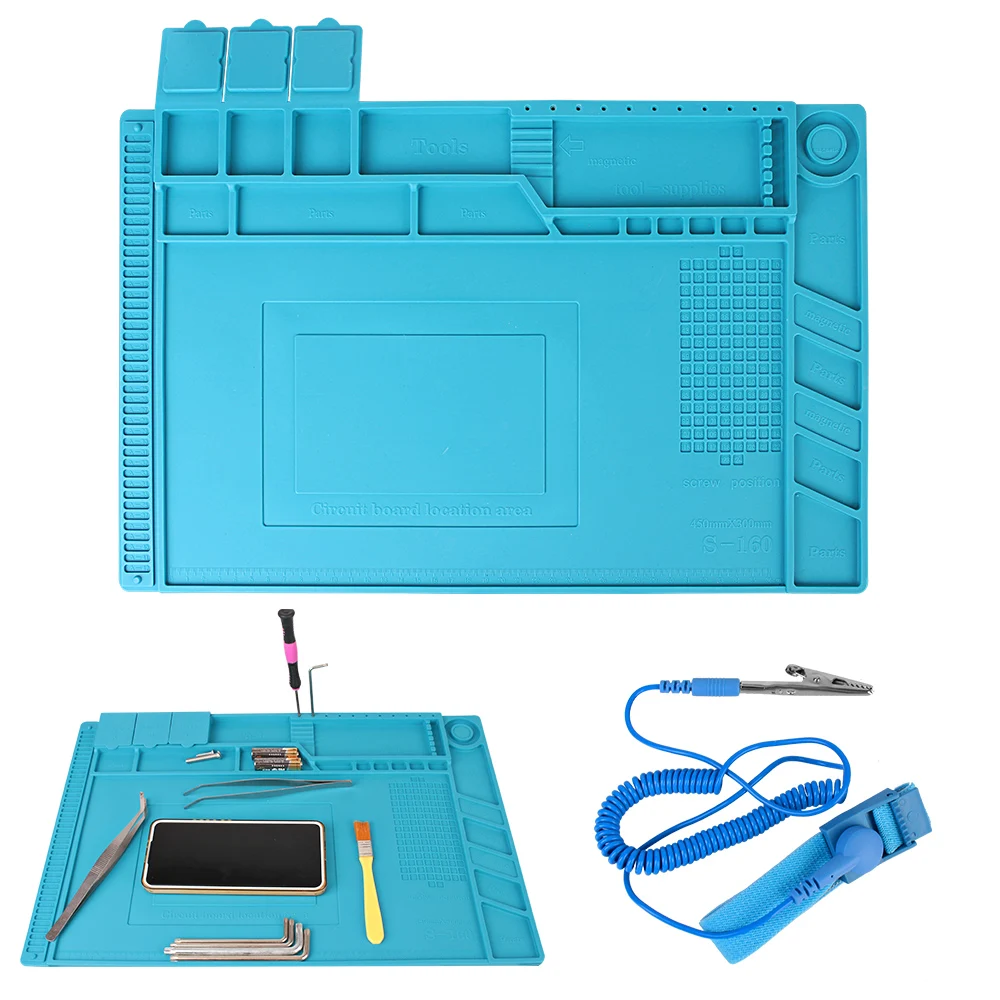 Adsorption Soldering Mat Platform Magnetic Insulation Working Mat Heat-Resistant Blue BGA Soldering Station Silicone Repair Pad