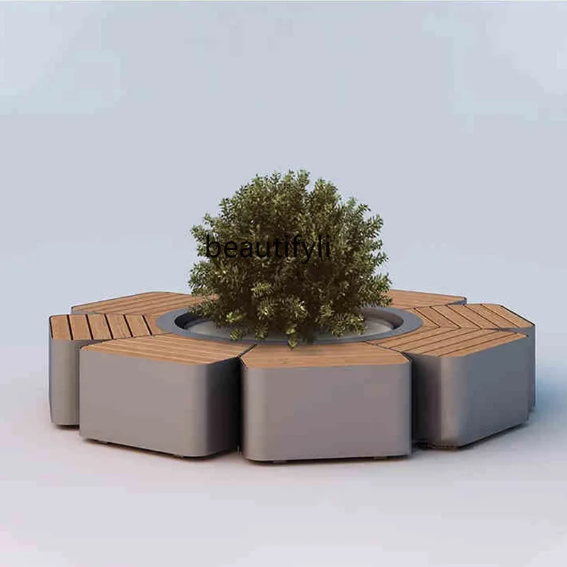 

Outdoor Leisure Flower Box Table and Chair Set Open-air Courtyard Sales Office Rest Area Iron and Solid Wood Table and Chairs