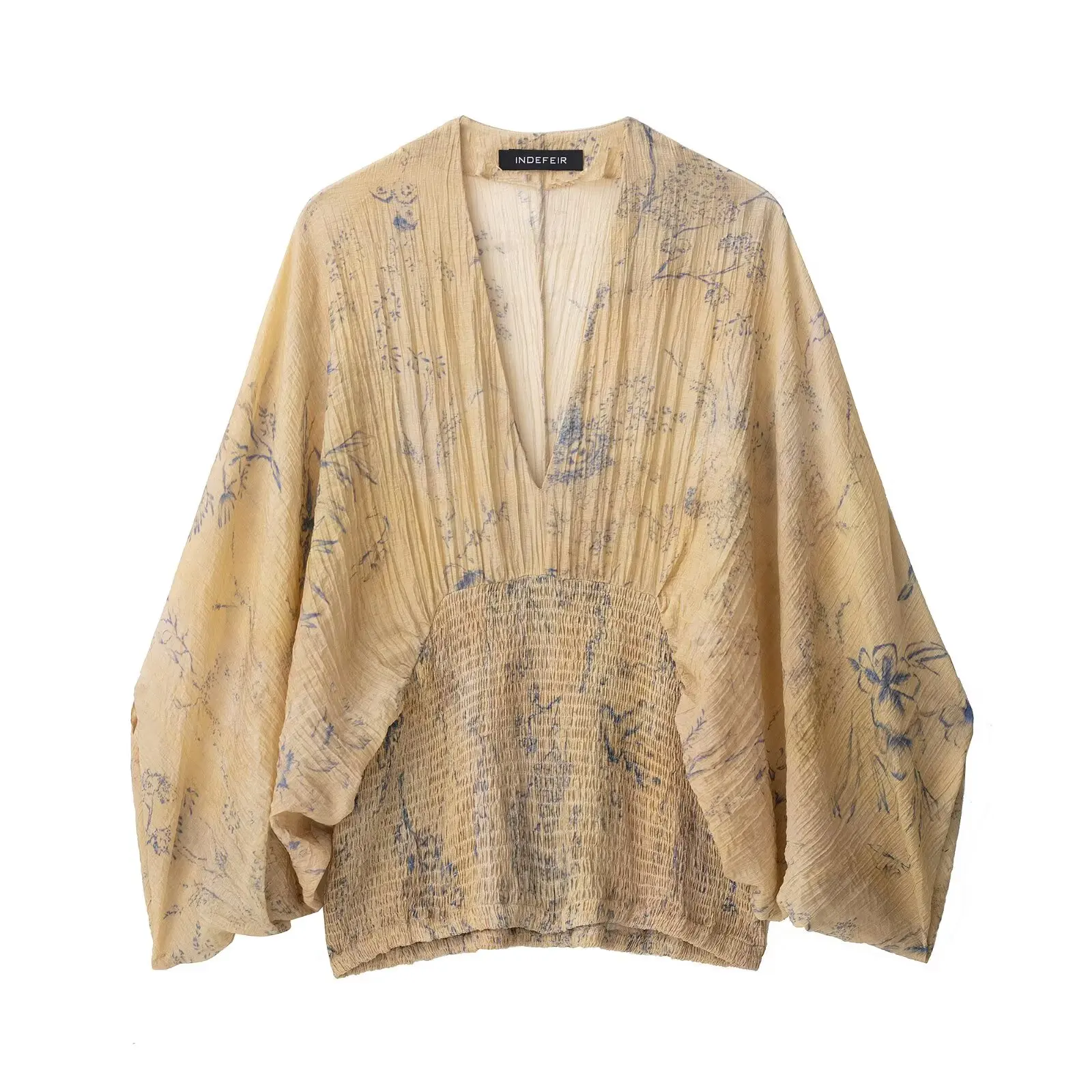 ファイオナブルストリート スレ レディース プリントVネックトップ 新入荷 通気性ポリエステル ロングスリーブ ルーズフィット アウトドアウェア