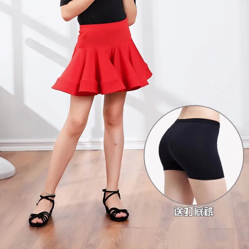 New Girls Latin Dance Skirt Kids  Children Practice Competition Dancewear With Underpants Performance Dancewear Latin Dance