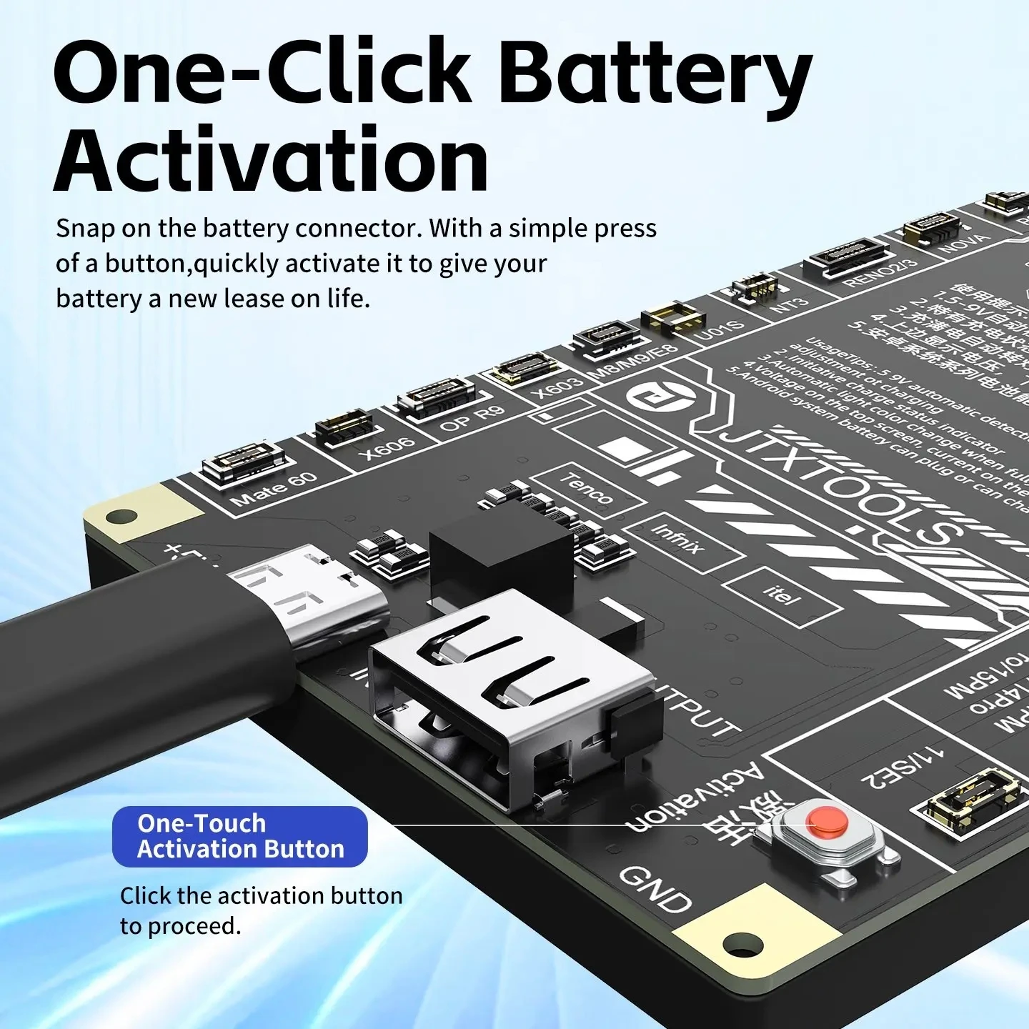 JTX B9 Mobile Phone Battery Activation Test Board Support for iPhone 6S-17 Pro Max more than 400 Type Android Phone Repair Panel