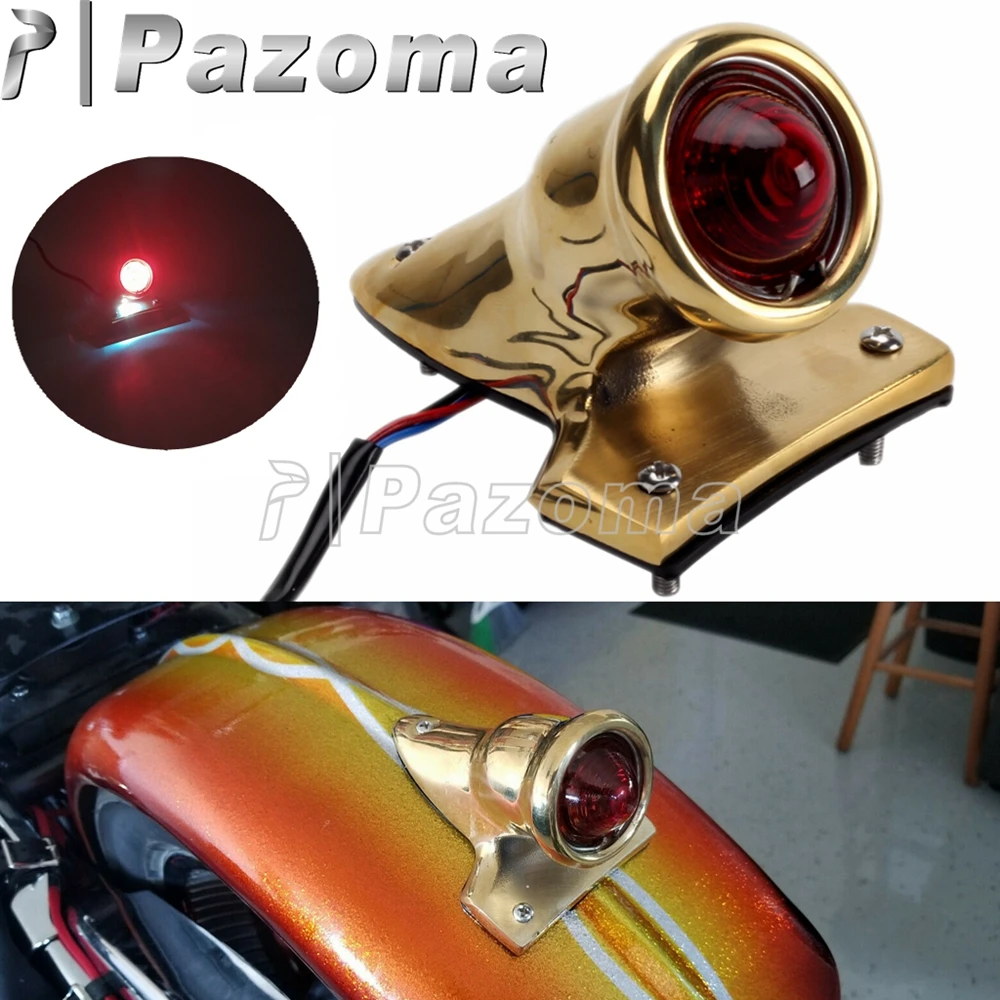 12V Brass Vintage Retro Taillight LED Tail Brake Light Motorcycle Rear Lamp For Harley Chopper Bobber Custom Cafe Racer Taillamp