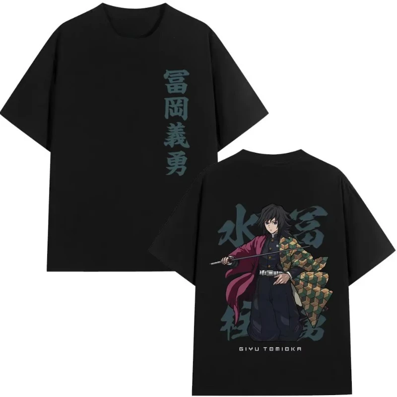 Anime Demon Slayer Water Hashira Tomioka Giyuu Double Sided Print T-shirt Men Women Fashion Casual Cotton T Shirts 2026 Summer