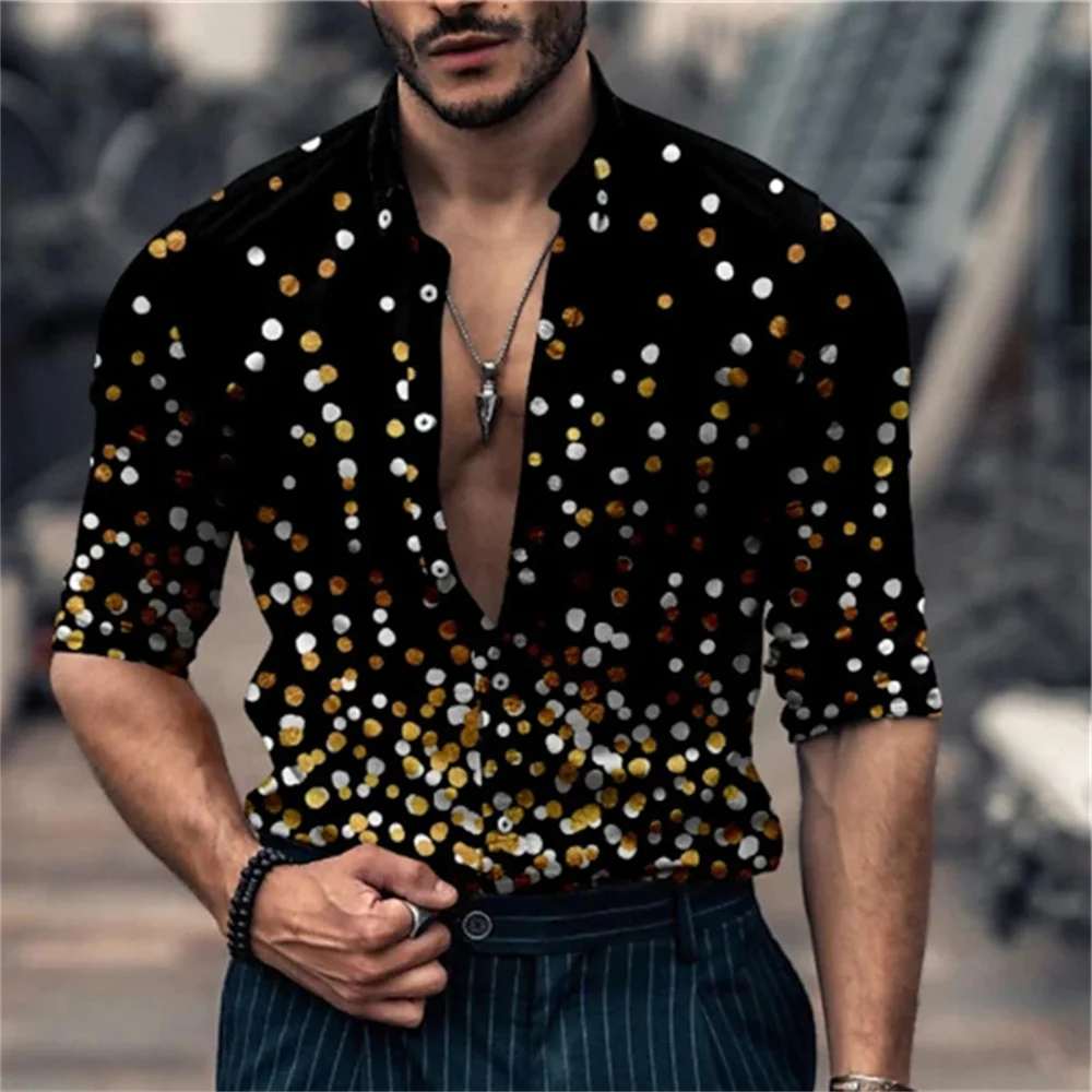 Men's Long Sleeve Shirt High Quality 3D Snowflake Print Casual Fashion Design Comfortable Grid Geometric Mens Christmas Shirt