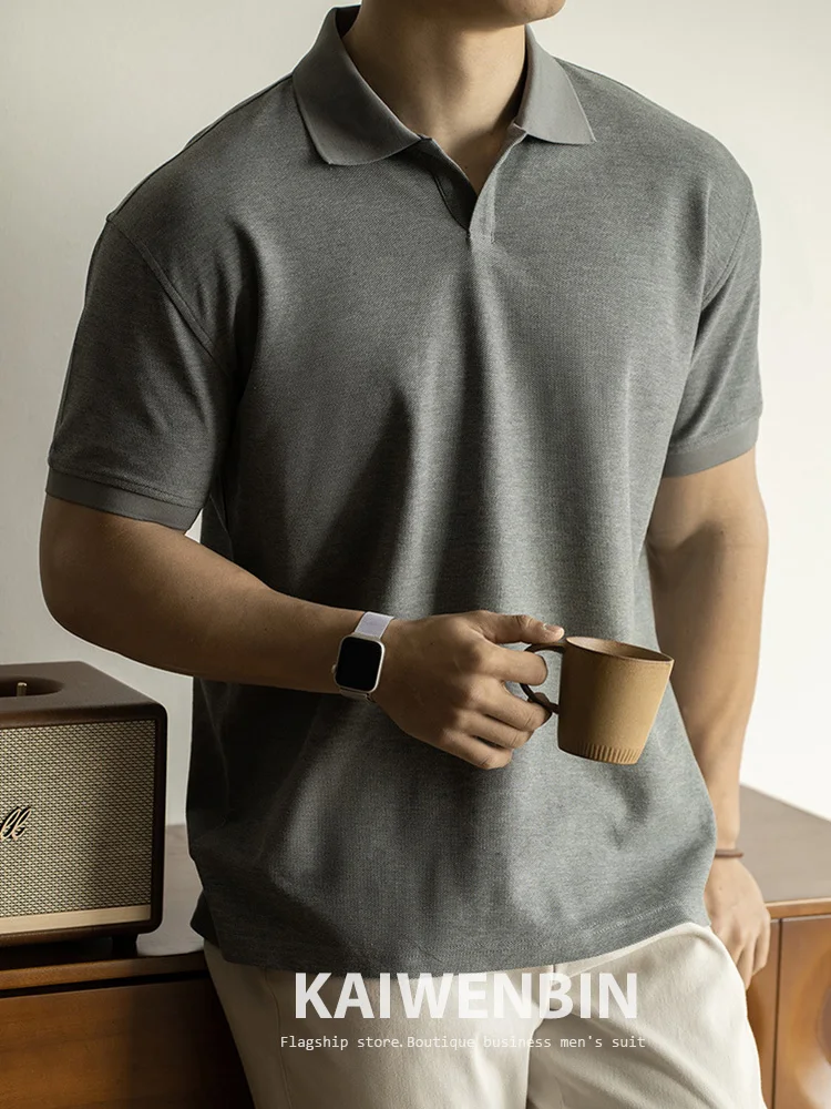 

Мужская рубашка поло с короткими рукавами из трикотажа из лиоцелла20% дышащая и удобная деловая повседневная легкая роскошная летняя футболка премиум-класса