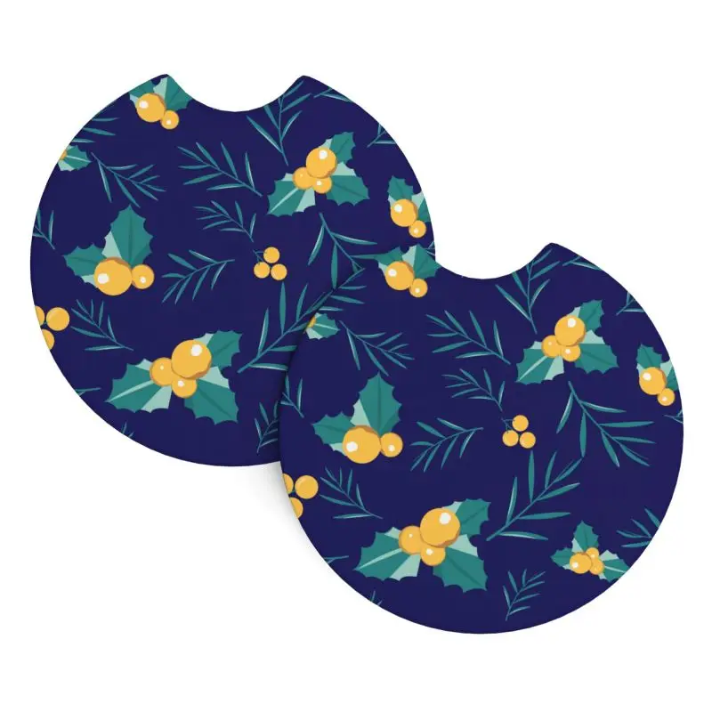 

Christmas fruit Car Water Coasters Cartoon Non-slip High temperature resistance Round Cup Groove Mat Car Interior Coasters