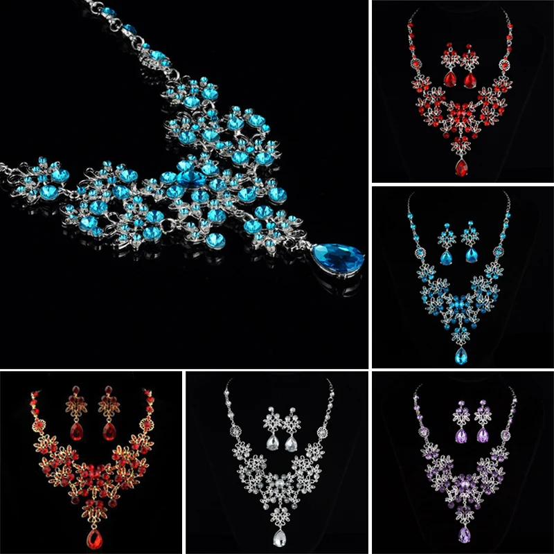 Elegant And Fashionable Necklace Earring Set Rhinestone Hanging Earring Necklace Two-Piece Set  For Women's Wedding Engagement P