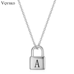 VQYSKO Customize 26 Letter Padlock Pendant Necklace Lock Charm Small Simple Tiny Jewelry Gifts For her